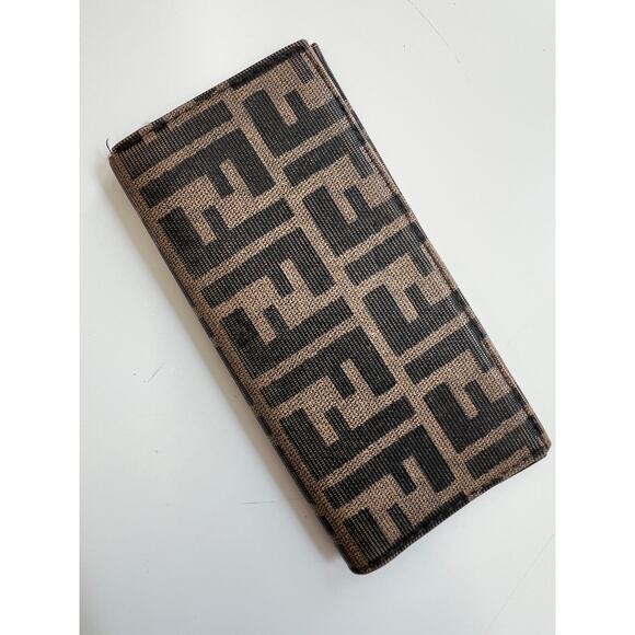 Vintage 80's-90's Fendi Zucca FF Canvas Long Wallet Brown Authentic